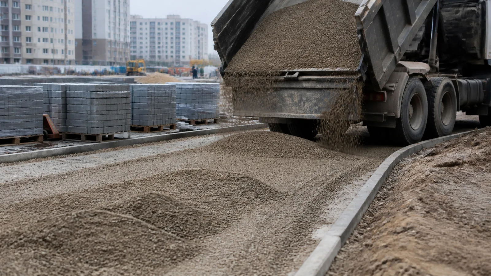 Отсев распределяют по основанию для тротуарной плитки